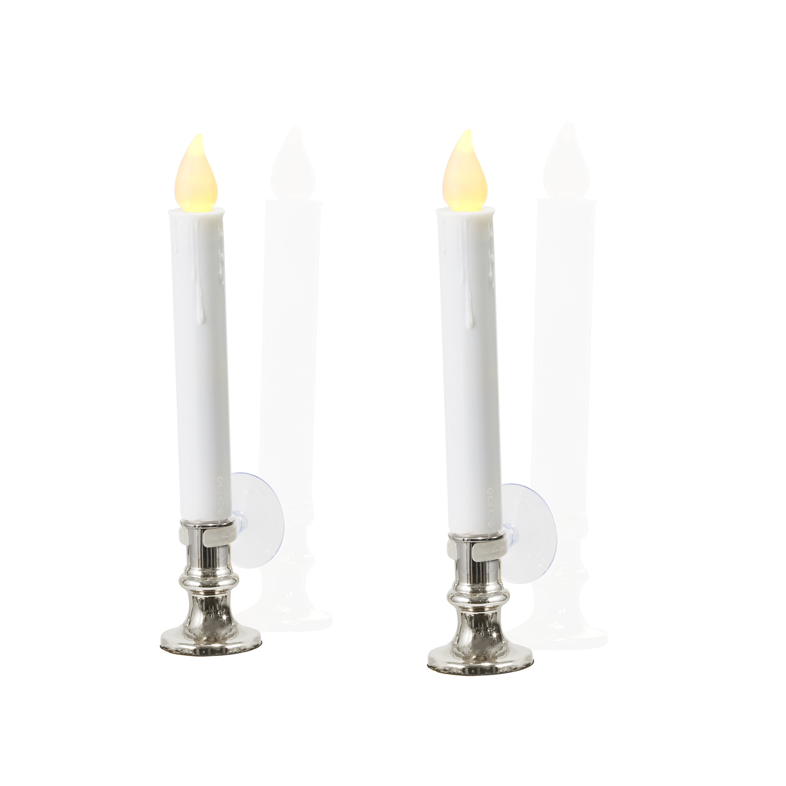 Flameless Taper Window Candles With Removable Silver Holders Timer