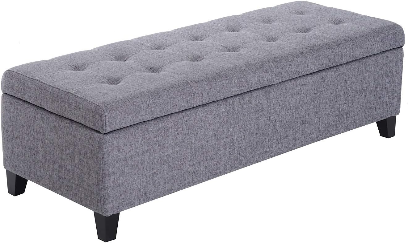Amazoncom Holmden 51 Inch Fabric Tufted Storage Ottoman Bench Grey Solid Modern Contemporary Wood Home Kitchen