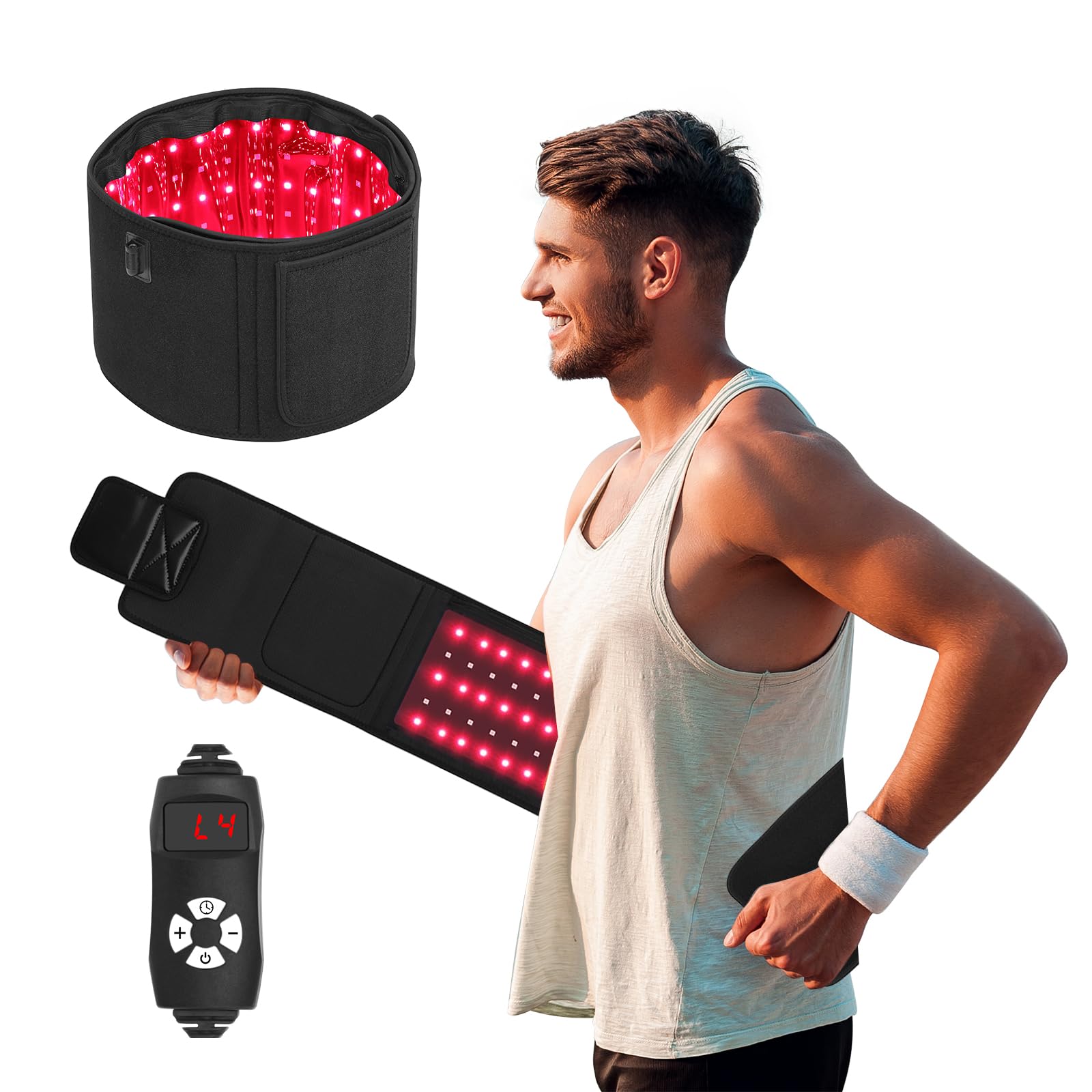 cabpay Red Light Belt - 660nm & 850nm Infrared Light for Legs, Back, Waist, Shoulders, Neck - Portable, Lightweight Wrap Device with Timer Settings for Women, Men(Black)