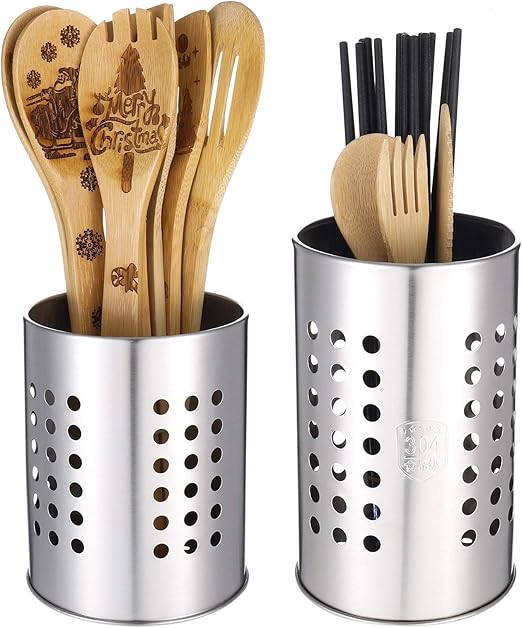 Phoetya 2 Pcs Kitchen Utensil Holder, Stainless Steel Utensil Holders
