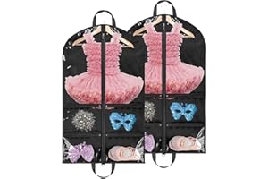 Dance Garment Bag,40 inch Dance Garment Bags with 4 Clear Zipper Pockets for Suits Dress Cover, Travel Storage & Competitions
