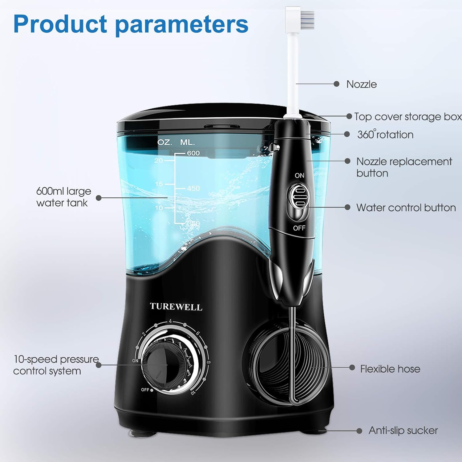 Water Dental Oral Irrigator for Teeth/Braces,10 Pressure Levels Water Flossing Teeth Cleaner 8 Water Jet Tips for Family, 600ML Electric Dental Flosser Pick for Tooth Clean(Black): Health & Personal Care