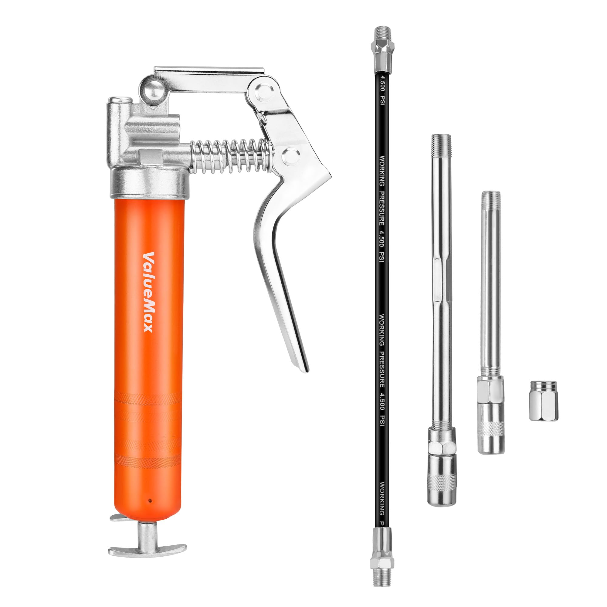 ValueMax Mini Grease Gun Kit, Pistol Grip 3500 PSI Grease Gun with 85 g Cartridge Grease, with Flexible Hose, Metal Pipes, Couplers and Nozzles