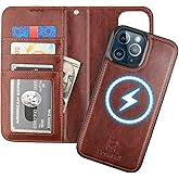Bocasal for iPhone 13 Pro Max Wallet Case Compatible with MagSafe Wireless Charging, RFID Blocking Magnetic Leather Case with Card Slots Holder Kickstand Detachable Wrist Strap 6.7 Inch (Brown)