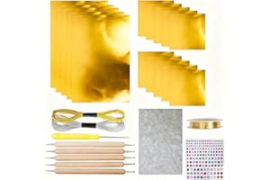Metal Embossing Art Kit, Paper Art Foils Sheet - Gold/silver Foils Sheets, with 2 Rolls Wire & Engraving Tools, Shiny Decorat