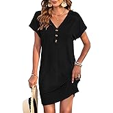 MOLERANI Women's Casual T Shirt V Neck Dress Summer Button Mini Sundresses