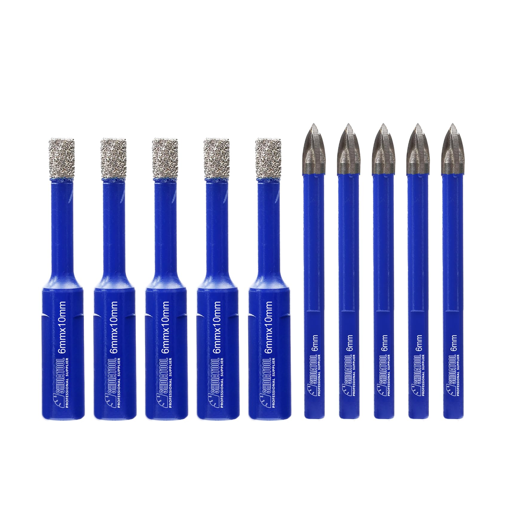 SHDIATOOL Diamond Drill Bits 6mmx5,with Carbide Tip Drill 6mmx5,Core Bits with Triangle Shank Hole Saw Cutter for Porcelain Tile Marble Ceramic Granite,Dry Wetting Drilling, 10pcs Total