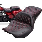 Bravema 2 Up Gel Seat for Harley Touring 2009-2023 Driver Passenger Seat | for Road King Street Glide Road Glide Electra Glide One-Piece Complete Seats Water Resistance (Red Diamond-Basics)