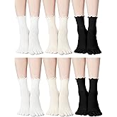 Fourluoo 6 Pair Women Toe Socks Cotton Ruffle Five Toe Sock Running Socks with Toes Separated for Women Athletic