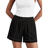 LOMON Women's Casual Linen Shorts Elastic Waisted Drawstring Summer Shorts with Pockets