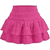 Women's Mini Ruffle Skirt Lace Pleated Layered Flared Flowy Tiered High Waist Short Skirt