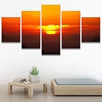 SIGNWIN 5 Panel Canvas Wall Art Sunset in The Mountains for Home Decorations Ready to Hang - 60