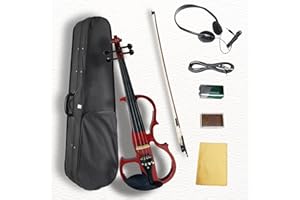 Ceciliec Electric Violin, 4/4 Full Size Solid Silent Fiddle with Ebony Fittings, Silent Electric Violin Kit for Beginner Students (Mahogany)
