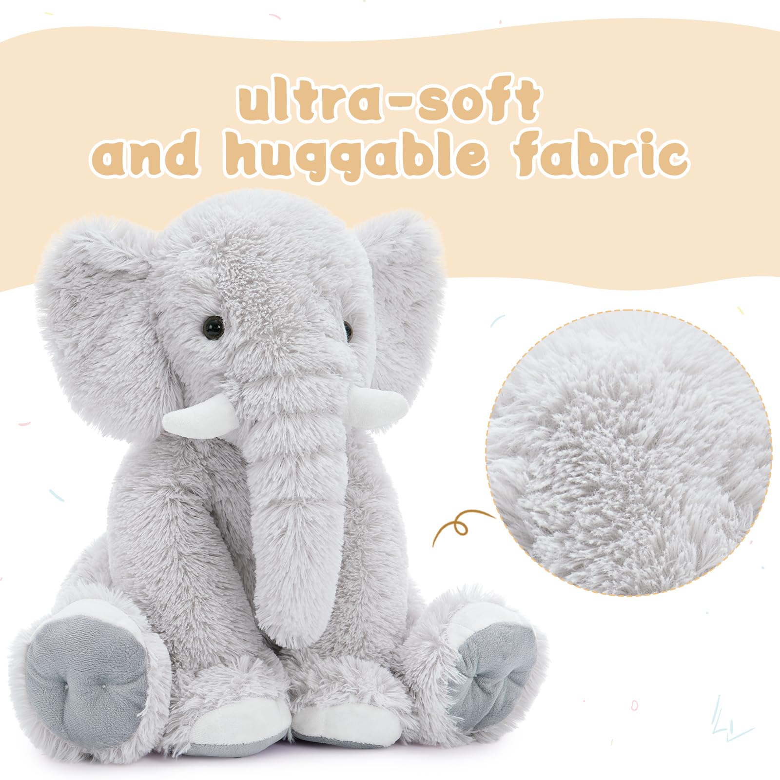 MorisMos Elefant Kuscheltier XXL,50cm groß Elefant Plüschtier Stofftier, Grau riesen Plüschelefant,Geburtstag Weihnachten Geschenk für Kinder Baby Mädchen Jungen 2