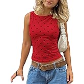 VFURYGD Women Vintage Polka Dot Tank Top Y2K Crop Top Slim Fit Vest Going Out Top