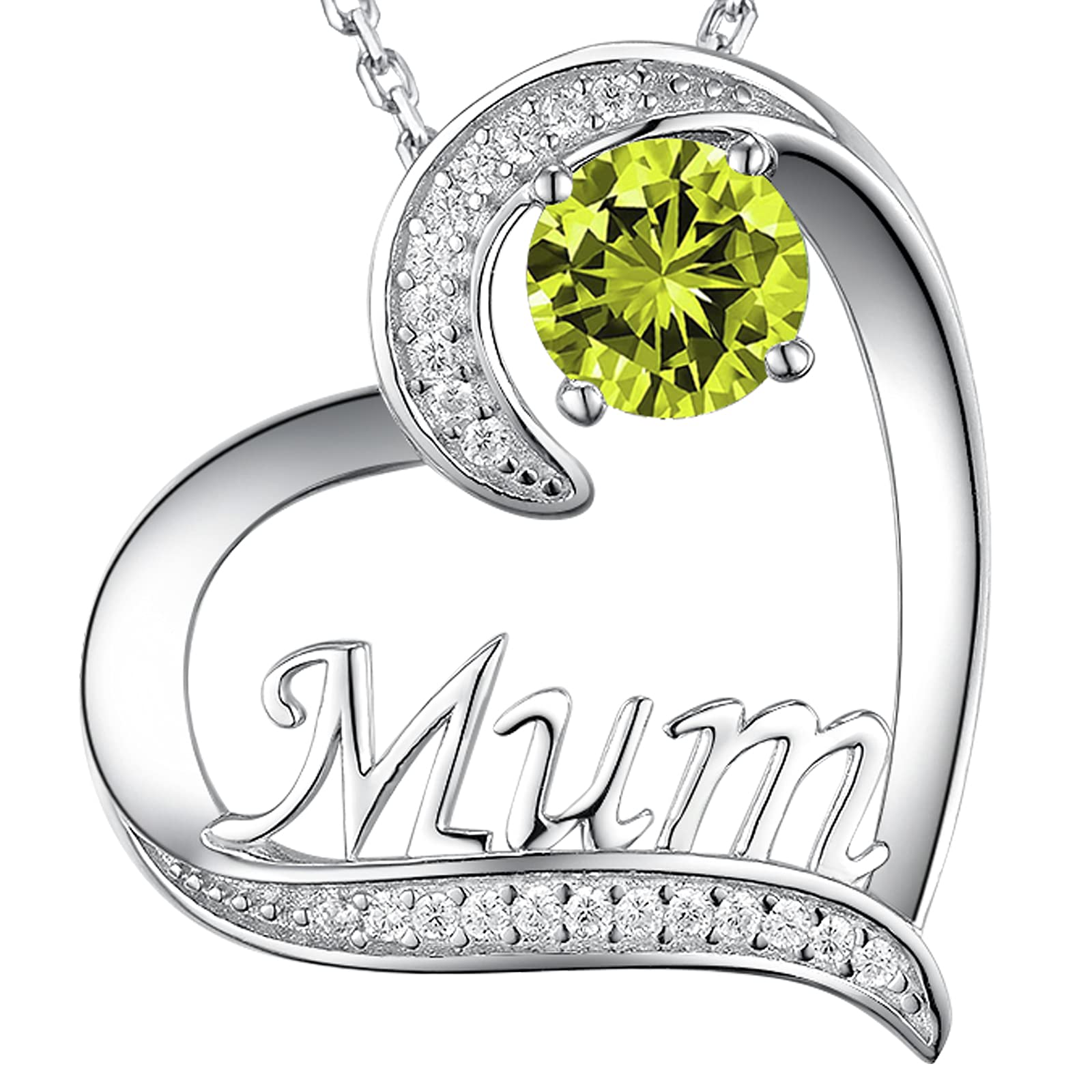 GinoMay Mothers Day Birthday Gifts for Women August Birthstone Necklace Peridot Love Heart Pendant Mum Jewellery for Mother Sterling Silver — image 1