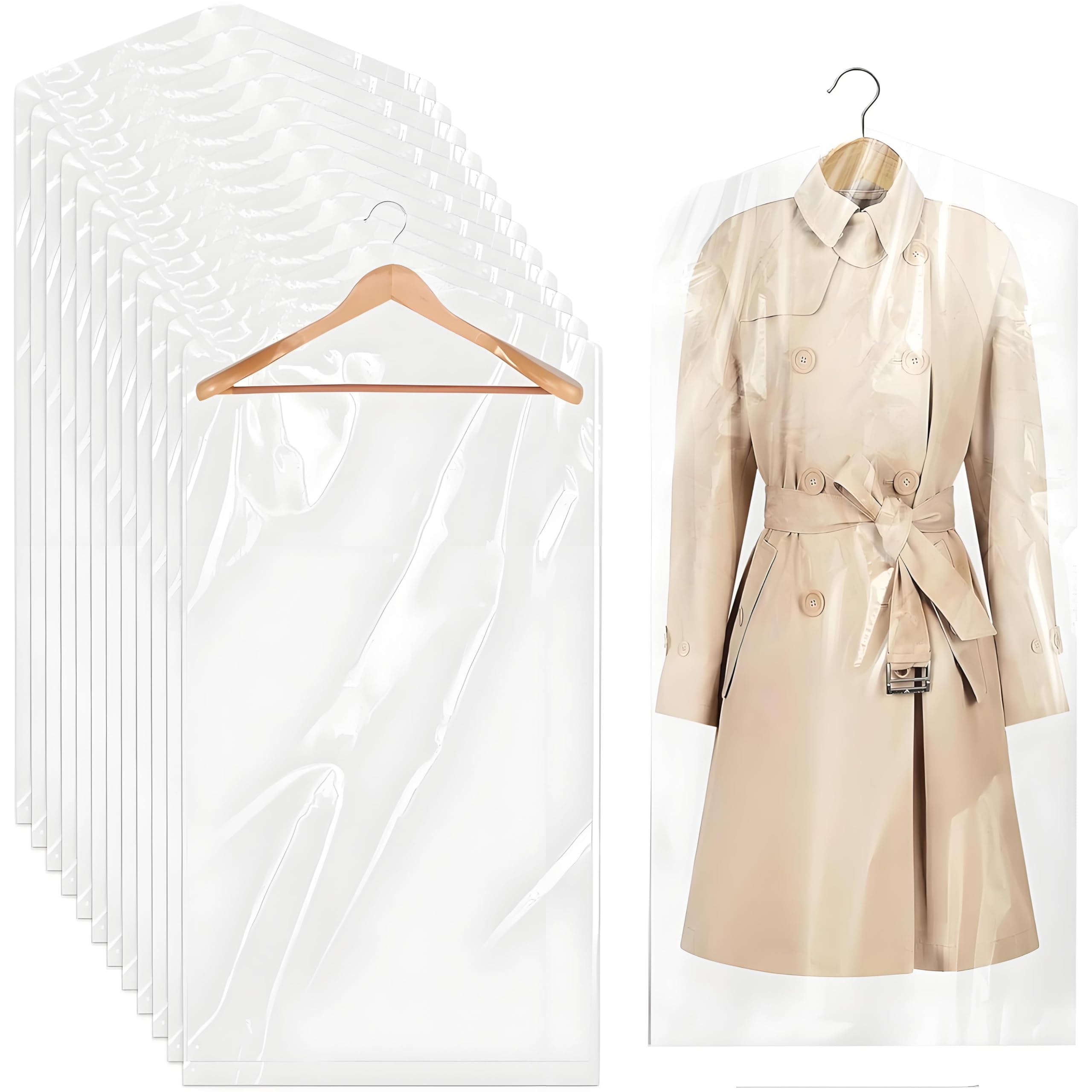 Plastic Clothes Covers, Clear Clothes Bags Hanging,Dress Bag,Garment Bags,Dust-proof Garment Protector Covers for Clothes Shirt Suit Jacket Suit Sweater (10pcs-60 * 150cm)