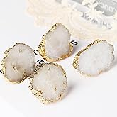 FZBHRO White Geode Cabinet Knobs Crystal Stone Drawer Knobs Handles Decorative Gold Plated Gemstone Cupboard Pulls for Home Office Decor 4 Pack