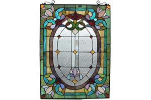 Fine Art Lighting Tiffany Stained Glass 18" x 24" Window Panel, 100% Genuine Stained Glass, 204 glass cuts, 18 by 24-Inch, Hanging chain included, Multicolor.