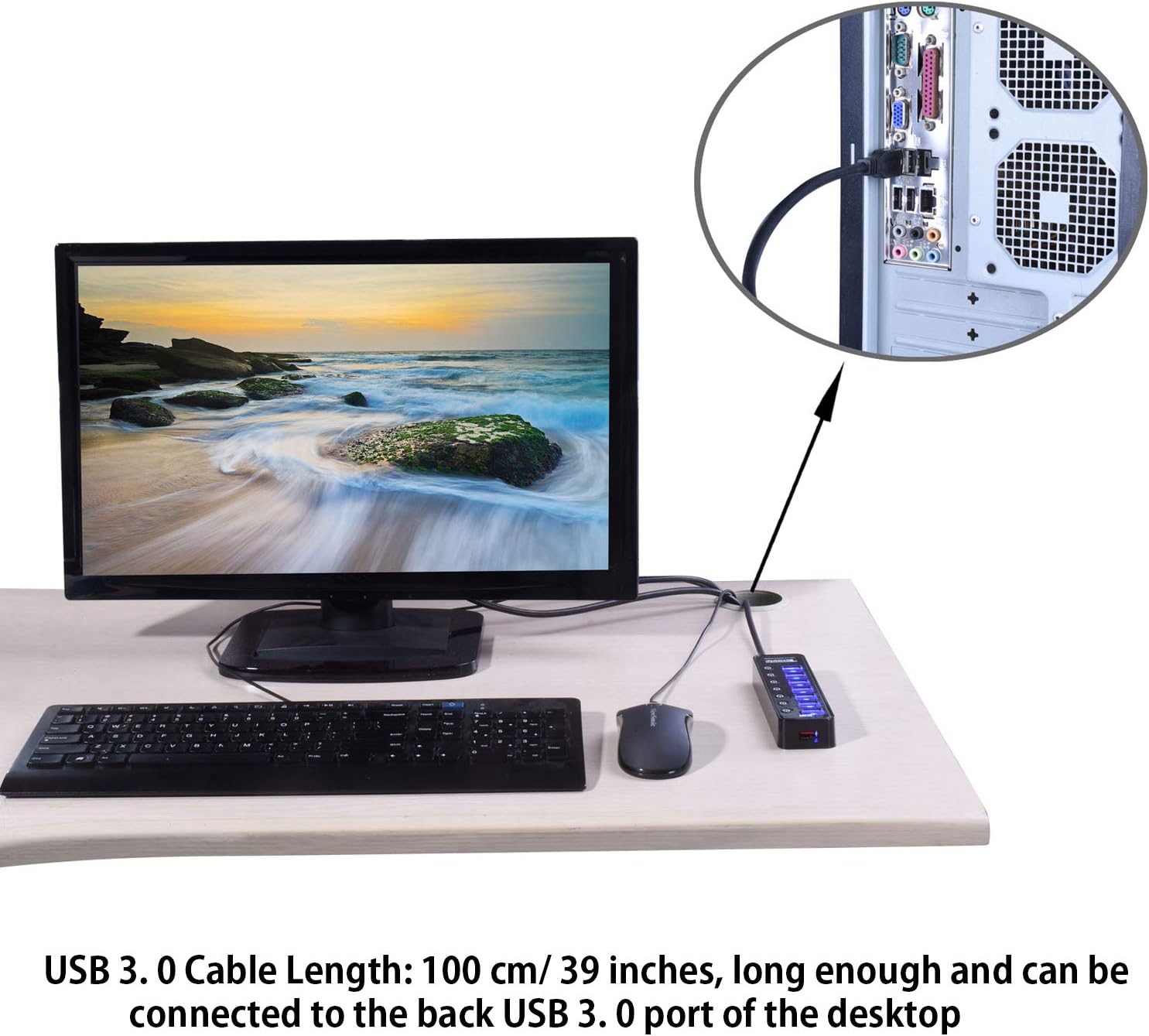 USB Hub 3.0, Tendak 7-Port USB Hub (7 USB 3.0 Data Ports + 1 USB Smart Charging Port) with 5V/4A Power Adapter Individual On/Off Switches for Mac Laptop HDD Disk: Computers & Accessories