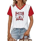 Baseball Jersey Women Shoulder Straight V-Neck Game Day Shirts Funny Baseball Heart Graphic Tee Streak Short Sleeve Tops