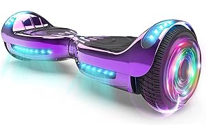 SUNDERWELL Electric Hoverboard with LED Lights and Bluetooth Speaker, Self Balancing Scooter with 6.5" Flashing Wheels, Top Speed of 10MPH, Gifts for Kids (Chrome Purple)