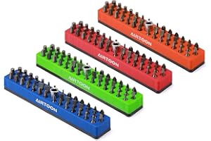AIRTOON 4PCS 1/4" Magnetic Hex Bit Holder, 43 Holes Bit Storage with Strong Magnetic Base, Magnetic Screwdriver Bit Organizer, Red, Blue, Green and Orange