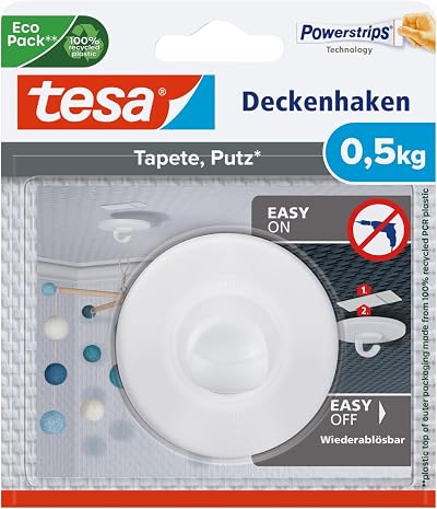 Tesa Ceiling Hook for Wallpaper & Plaster, Holds 500g - 77781-00000-00