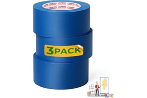 XFasten Blue Painters Tape 3 Inch Wide x 180 Feet Bulk (3-Pack, 540ft Total) Wall Safe UV-Resistant Blue Masking Tape 3 Inch Wide for Indoor and Outdoor Walls, Painting, Wood, Automotive