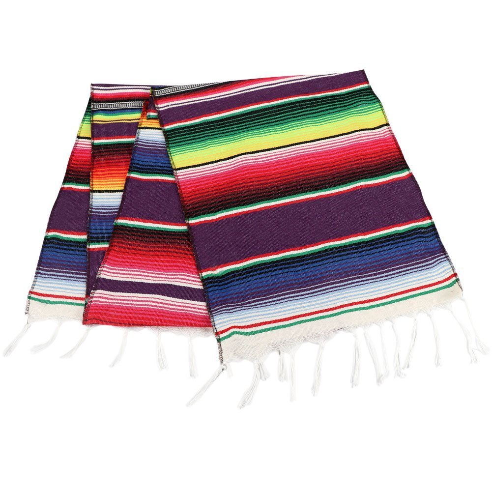 ShineU 84 x 14 inch Mexican Serape Table Runner with Fringed Ends, Vibrant Colors Cotton Woven Table Runner Ideal for Table Cloth Blanket Wall Decoration