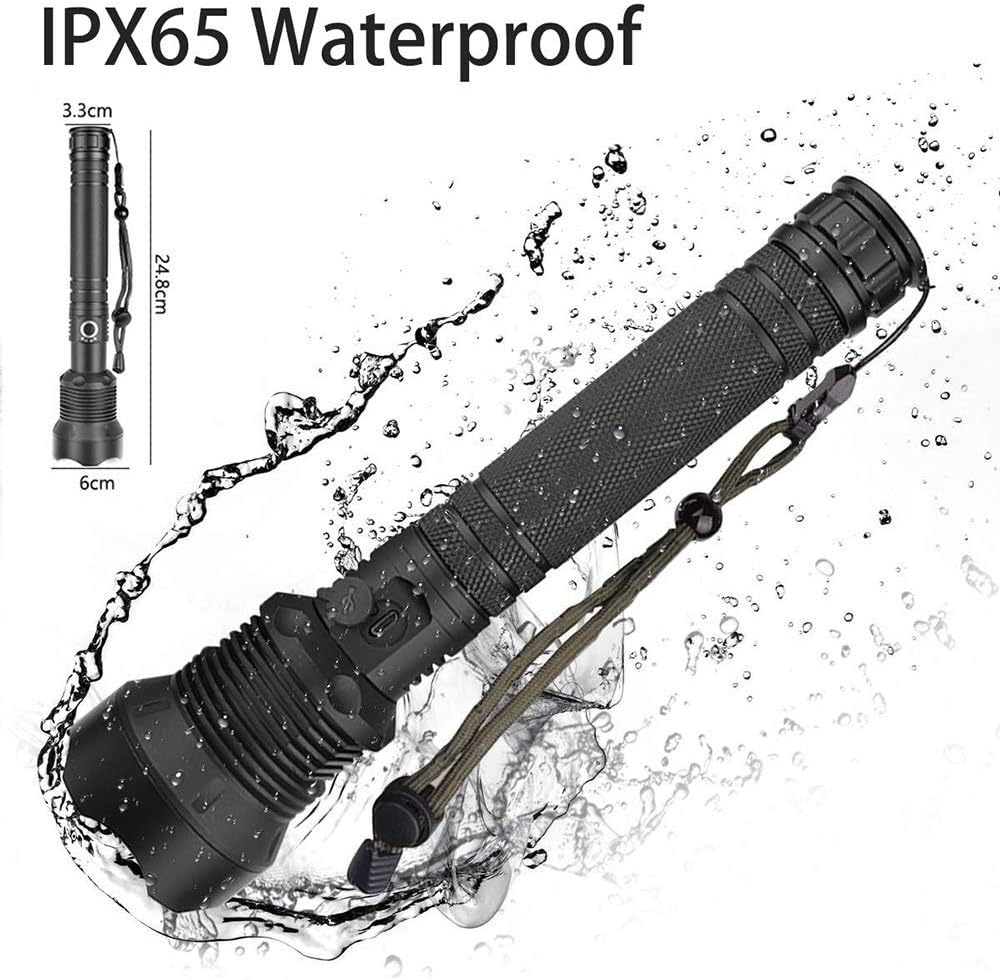 Songdingbin LED 20000LM XHP70.2 Flashlight, Aviation Grade Aluminum/USB Charging/IPX-6 Waterproof/Very Suitable for Hunting, Mountain Climbing, Fishing, Outdoor Activities. Battery Included
