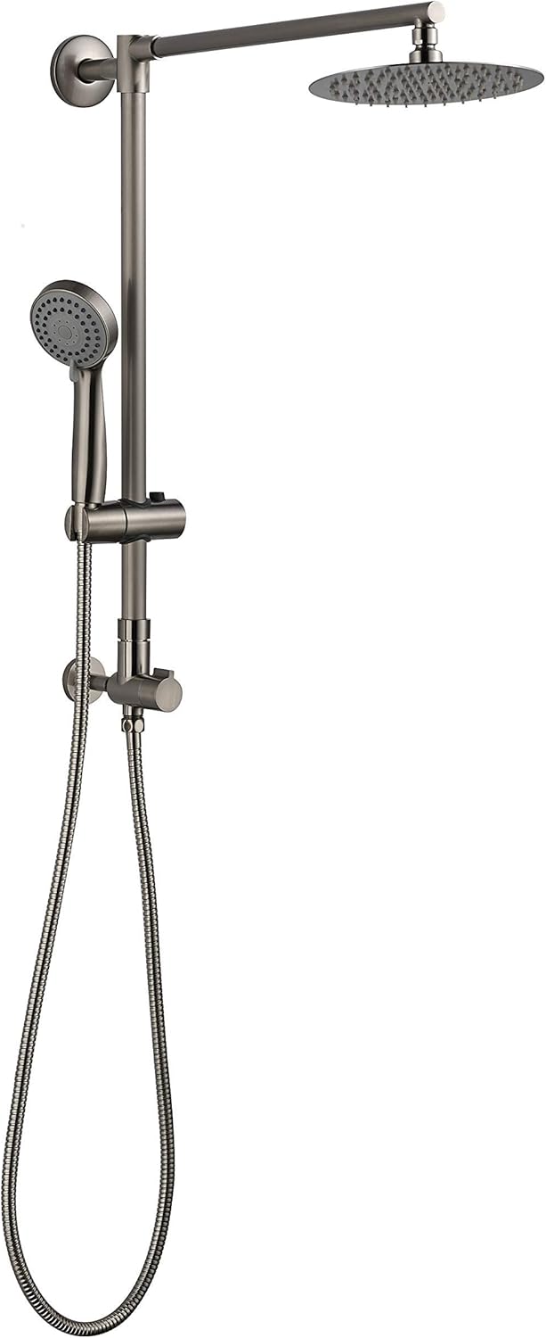 Polaris 1 Retrofit Rain Shower System, 3-Setting Handheld Shower Combo with Slide Bar, 8" Low Profile Shower Head, Ideal for Low-ceiling Bathroom DIY Remodel (Brushed Nickel)