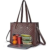Ralnitote Laptop Tote Bag with Insulated Lunch Compartment for Women, PU Leather 15.6 Inch Work Bag, Elegant Computer Handbag, Versatile Business Tote for Office,Travel or Casual-Chocolate Brown