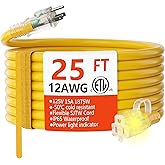 HUANCHAIN 12 Gauge Heavy Duty Outdoor Extension Cord 25 ft Waterproof with Lighted end, Flexible Cold-Resistant 3 Prong Elect