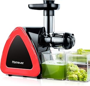Homever Juicer Machines, Slow Masticating Juicer for Fruits and Vegetables, Quiet Motor, Reverse Function, Cold Press Juicer Easy to Clean Hight Nutrient, Contain Juice Cup & Brush, BPA-Free