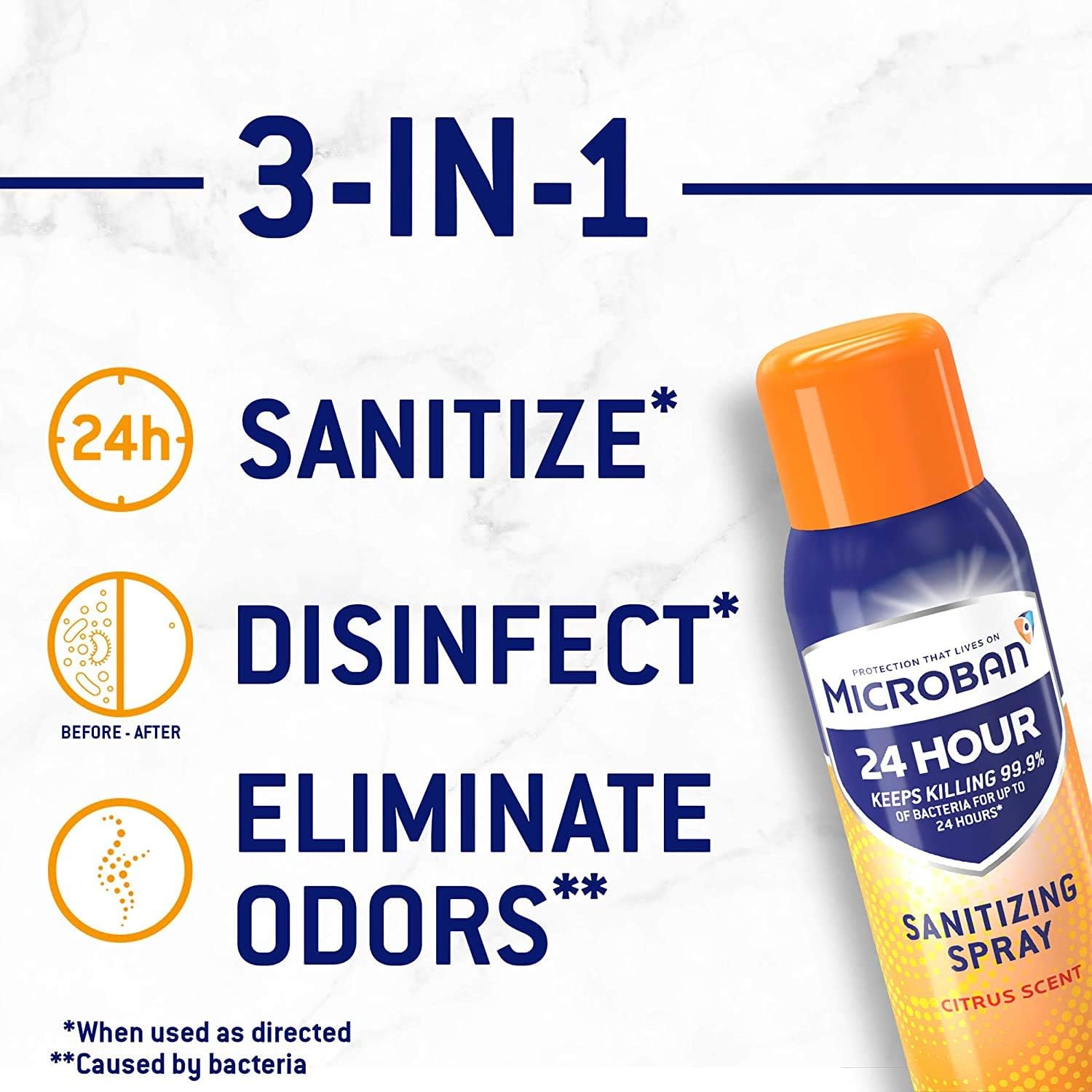 Microban Disinfectant Spray, 24 Hour Sanitizing and Antibacterial Spray, Sanitizing Spray, Citrus Scent, 2 Count, 15 fl oz Each: Health & Personal Care