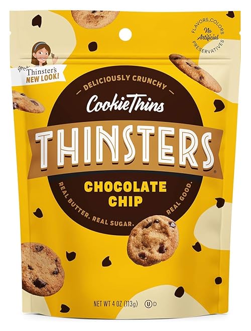 Thinsters Chocolate Chip Cookies, Oven-Baked with Real Butter & Sugar, Non-GMO, No Artificial Ingredients, Corn Syrup, or Processed Oils, 4 oz (Pack of 1)