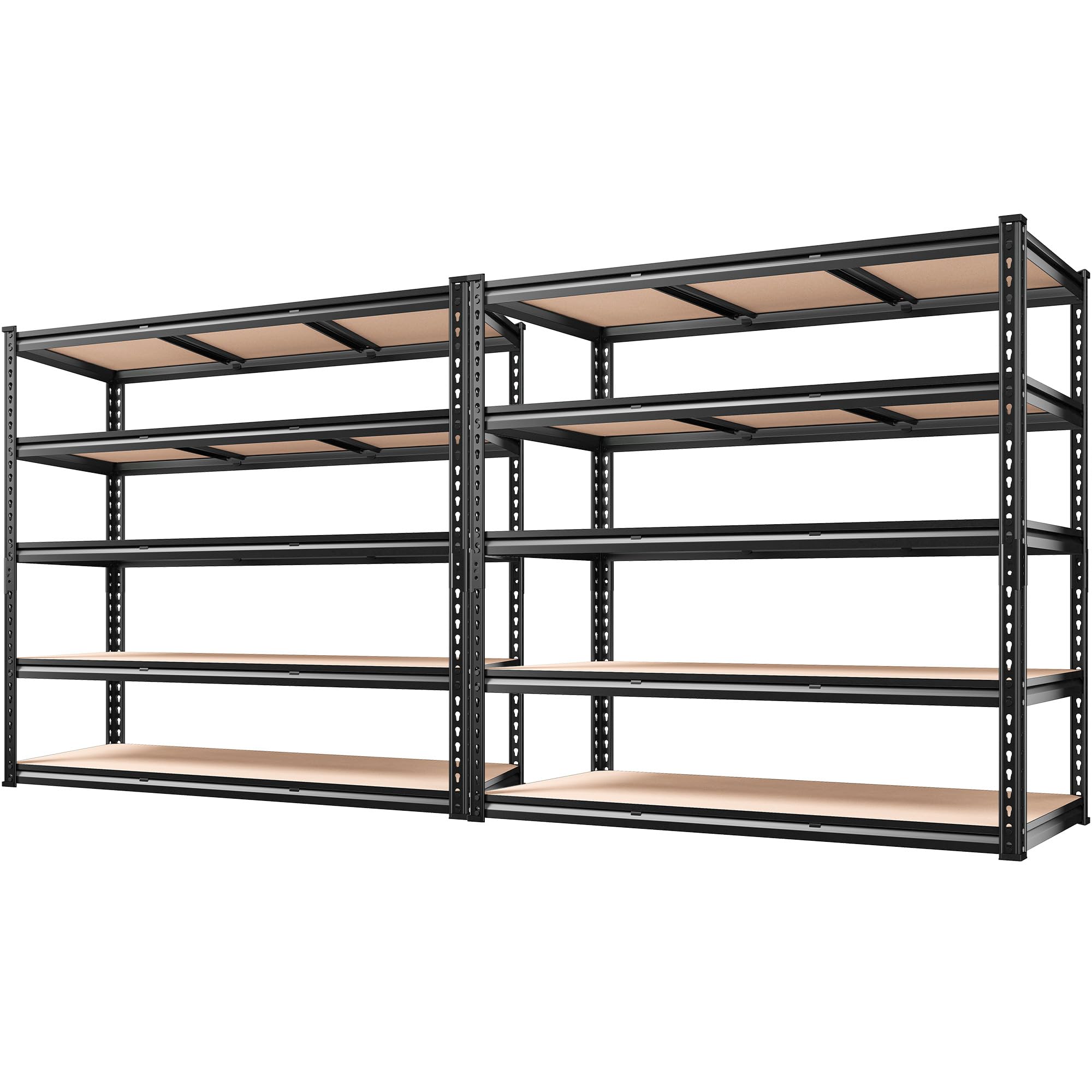 REIBII 48" W Garage Shelving 3020LBS Storage Shelves 5 Tier Industrial Shelving Adjustable Metal Storage Shelves for Garage, Basement, Warehouse, Commercial, Easy Assemble, 48" W x 72" H x 24" D, 2PC