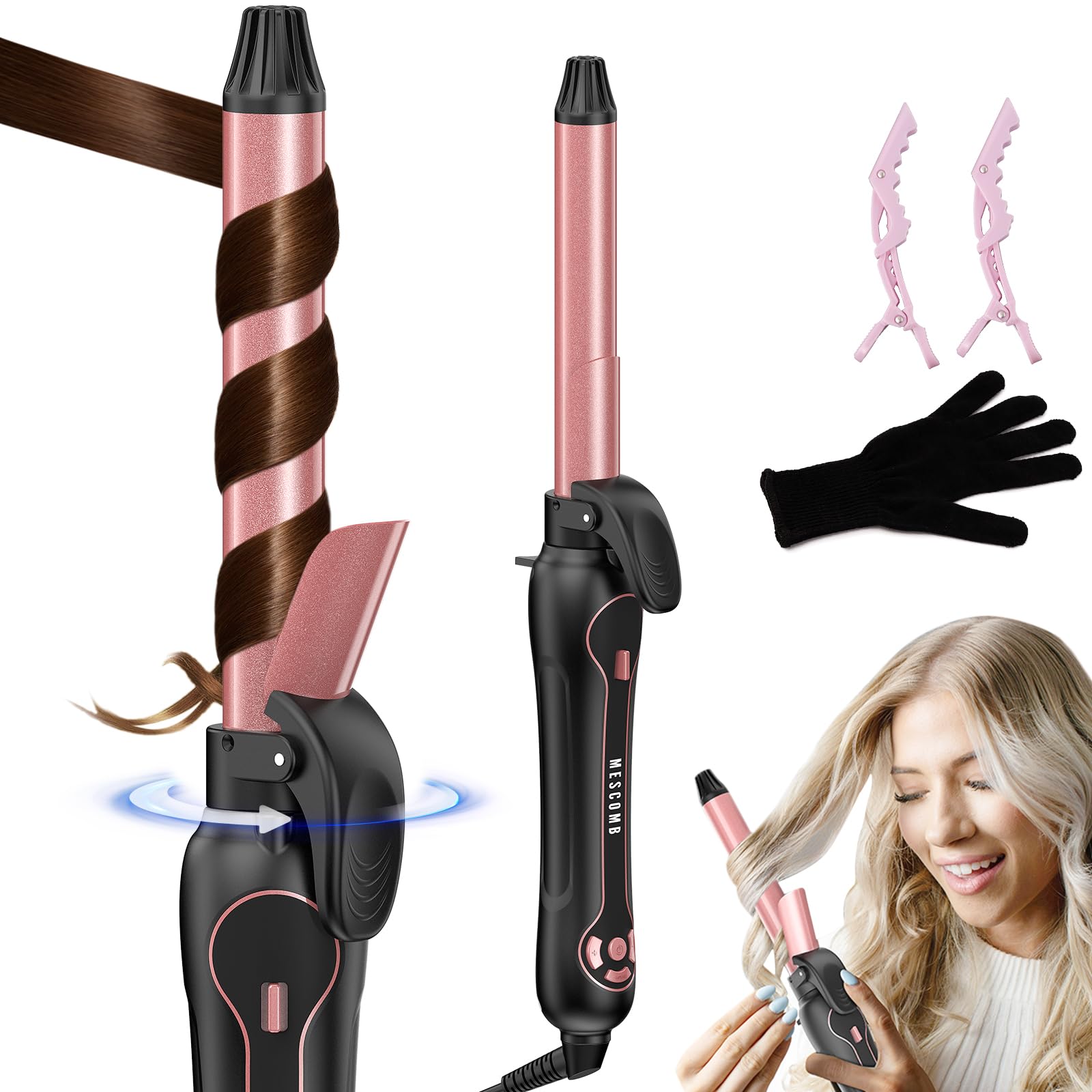 Photo 1 of Rotating Curling Iron 1 Inch - Automatic Curling Iron for All Hair Type, Fast & Effortless Auto Curling Wand with Fast Heating LCD Display 250°F-450°F for Lasting Beach Waves
