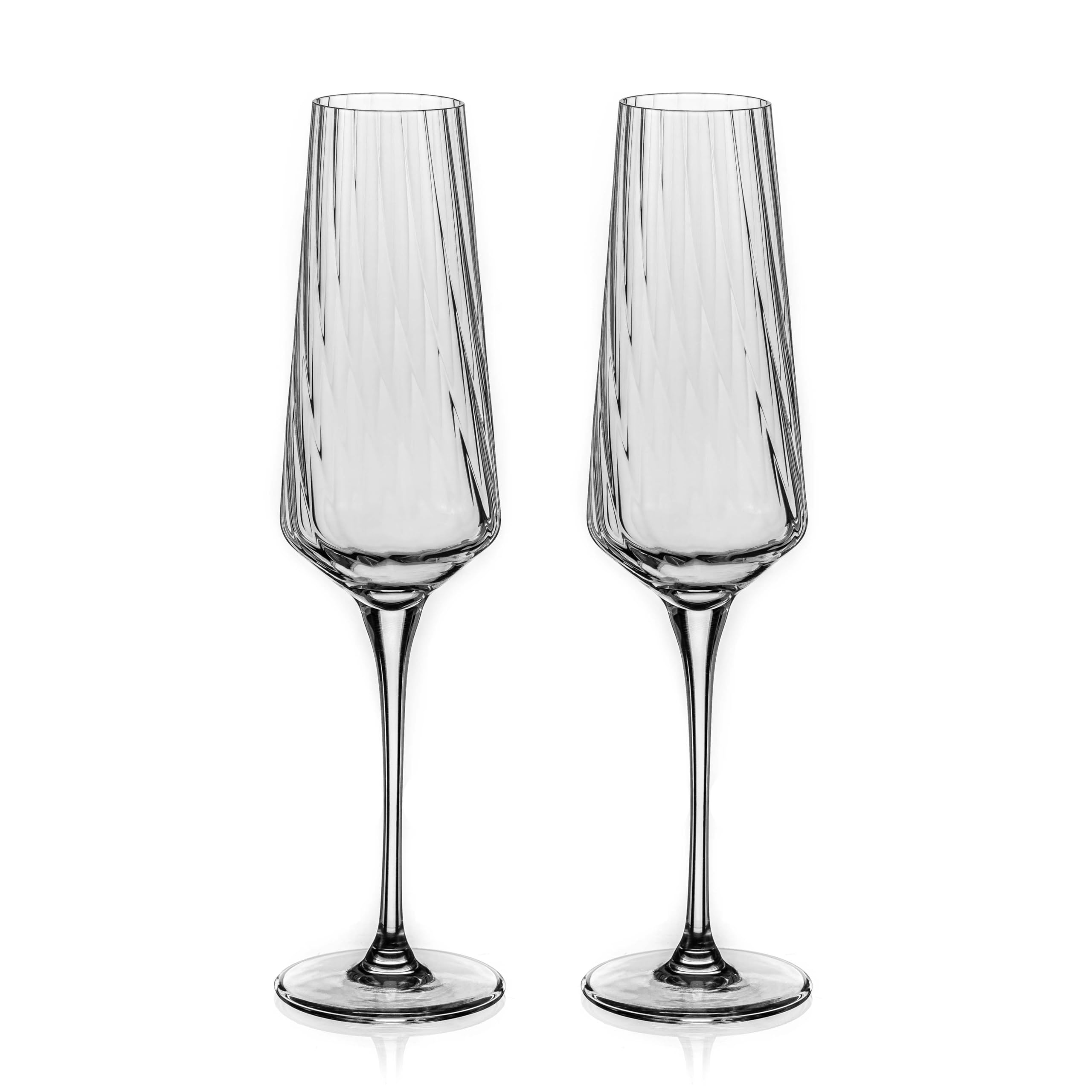 DIAMANTE Crystal Champagne Flutes 'Mirage' - Set of 2 Optic Champagne Flutes in Giftbox