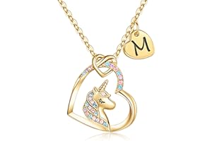 Hidepoo Stocking Stuffers for Teen Girls Kids - Colorful CZ Heart Pendant Initial Unicorn Necklaces for Girl Jewelry Birthday Gift Christmas Gifts for Grandkids Girls Kid