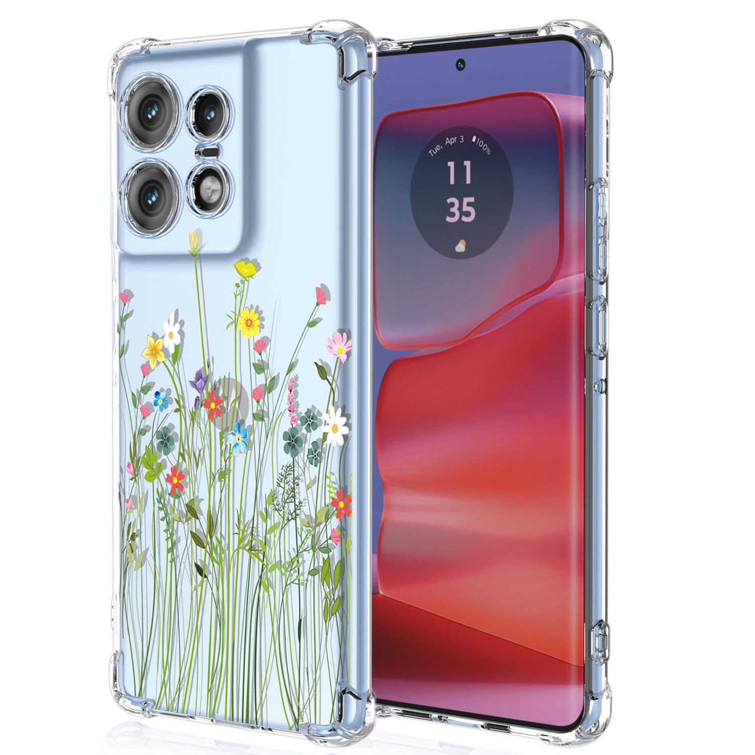 XINYEXIN Clear Case for Motorola Edge 50 Pro Flowers Floral Pattern Design Slim Shockproof Transparent Soft TPU Bumper Case Protective Cover - Flower Bush — image 1