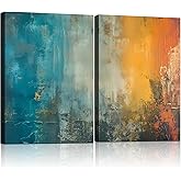 2 Framed Canvas Abstract Art Blue Orange Wall Decor Paintings for Home Bedroom Office Kitchen Wall Decor Modern Abstract Wall Art Paintings Prints 12x16 Inch