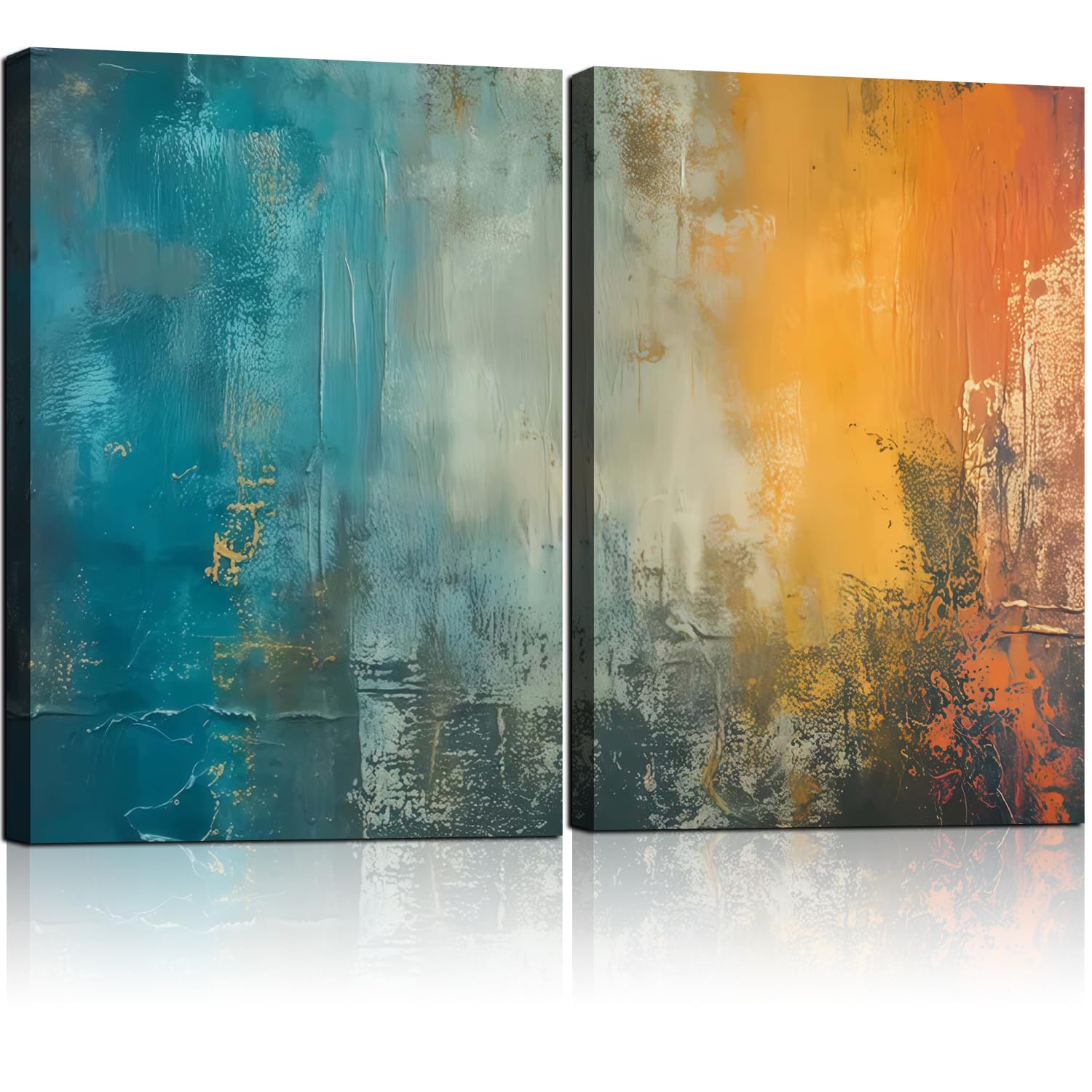 Photo 1 of 2 Framed Canvas Abstract Art Blue Orange Wall Decor Paintings for Home Bedroom Office Kitchen Wall Decor Modern Abstract Wall Art Paintings Prints24x16 Inch
