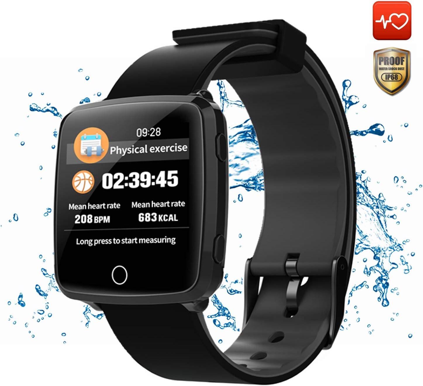 CatShin Fitness Tracker Watch-IP67 Waterproof Activity Tracker With Heart Rate Monitor Touch Screen Smart Bracelet Step Counter Wristband Pedometer Watch For Women Men Kids For Android/IOS (Black-B)