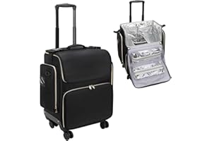 OCHEAL Hairstylist Traveling Case with 360° Rotatable Wheels,Cosmetic Makeup Trolley Train Case for Hairstylist, Hairdresser Bag with Detachable Pouch,Heat Insulation for HairdressingTool Organizer