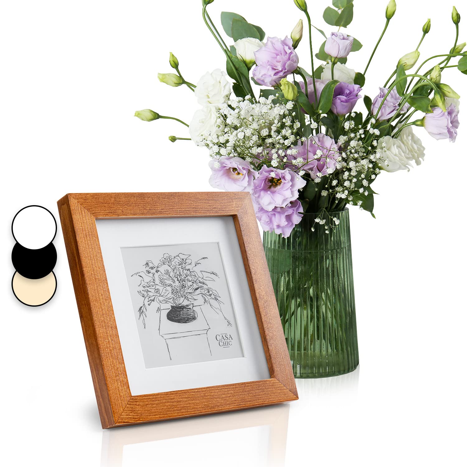 Classic by Casa Chic - Solid Wood Square Photo Frame - 6x6 inch with Mount for 4x4 inch Picture - Tempered Glass Front - Rust Brown