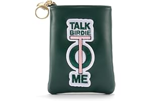 CROWNBLANKS PINKTEE Golf Valuables Pouch Funny Golf Accessories Bag with Zipper Master Green Premiun Leather Golf Tee/Ball Pouch for Women Men (TALK BIRDIE TO ME, Pink stripe)