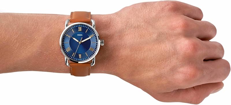 Montre pour homme Copeland 42mm, mouvement à quartz, boîtier en acier inoxydable argenté de 42mm avec bracelet en cuir, FS5661