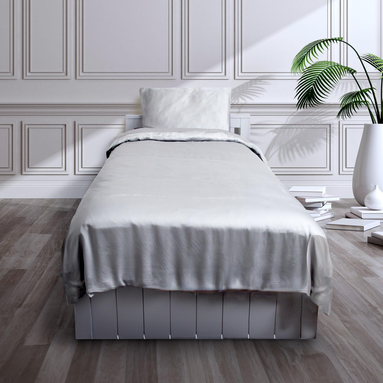 Laurel & Mason 100% Bamboo Luxury 4 Piece Duvet Set - Deluxe Bedding with 2 Pillowcases, Fitted Sheet and Duvet Cover (White, UK Single)